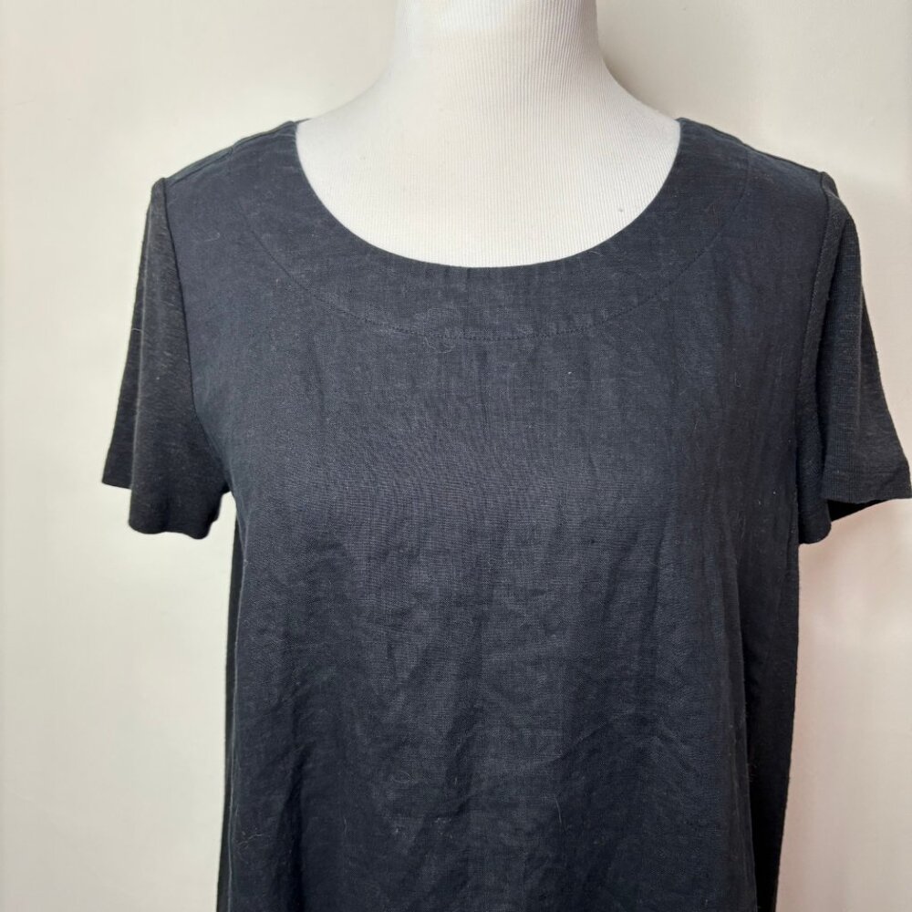 J.Jill Dress Women's Small Black Pure Jill Linen Blend Short Sleeve Lagenlook - Picture 4 of 13